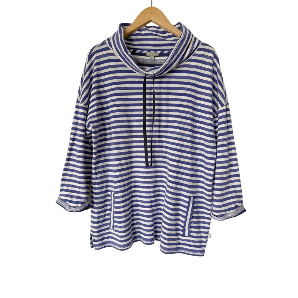 Talbots Cotton Cowl Neck Women L Navy White Sweatshirt Boating Coastal Preppy
